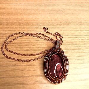 Red Flash Labradorite Pendant in Copper Frame